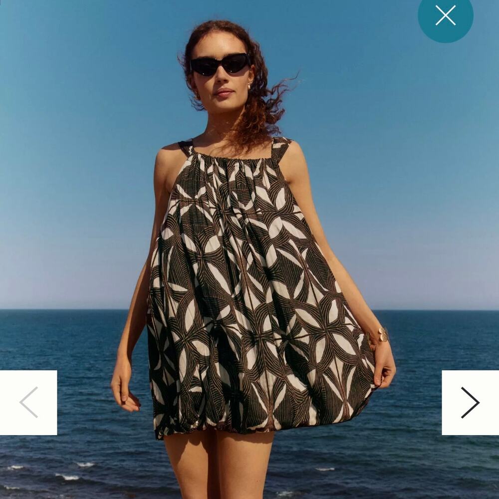 Anthropologie Tiered Gauze Bubble Hem Mini Dress Brown Pattern Sleeveless Medium